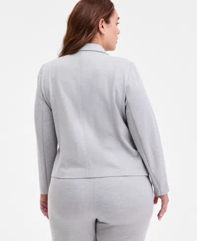 Anne Klein Plus Size Notched Collar Cropped Moto Jacket In Gray