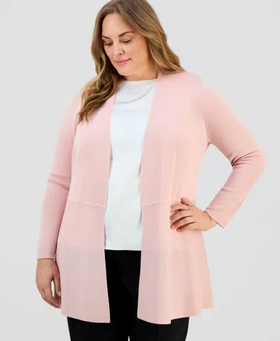 Anne Klein Plus Size Montery Open-front Cardigan Sweater In Pink