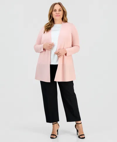 Anne Klein Plus Size Montery Open-front Cardigan Sweater In Pink