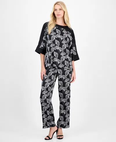 Anne Klein Petite High-rise Pull-on Wide-leg Pants In Multi