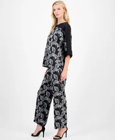 Anne Klein Petite High-rise Pull-on Wide-leg Pants In Multi
