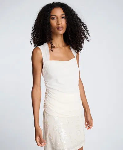 Kenneth Cole Mesh Square Neck Sleeveless Pullover Top In White