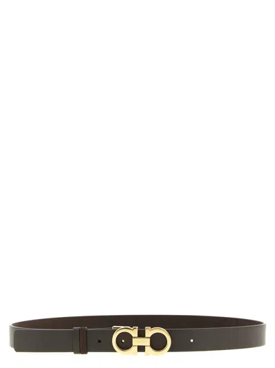 Ferragamo Adjustable Gancini Reversible Belt In Brown