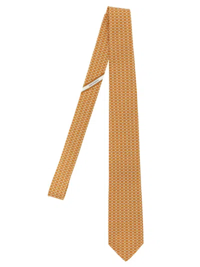 Ferragamo Gancini Print Tie In Orange