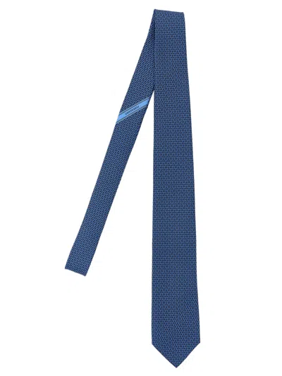 Ferragamo Gancini Motif Tie Slim Cut In Blue