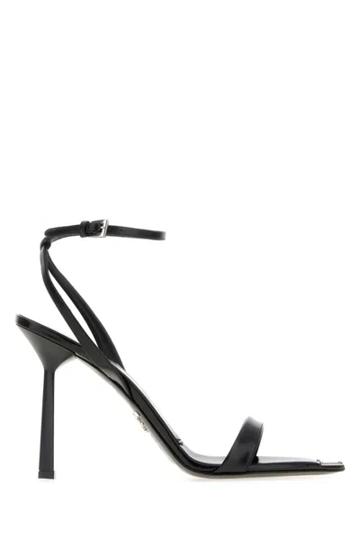 Prada Black Leather Heels In Black
