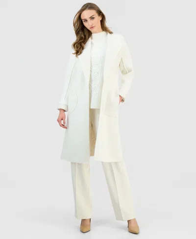 Anne Klein Petite Shawl-collar Kissing-front Long Cardigan In White
