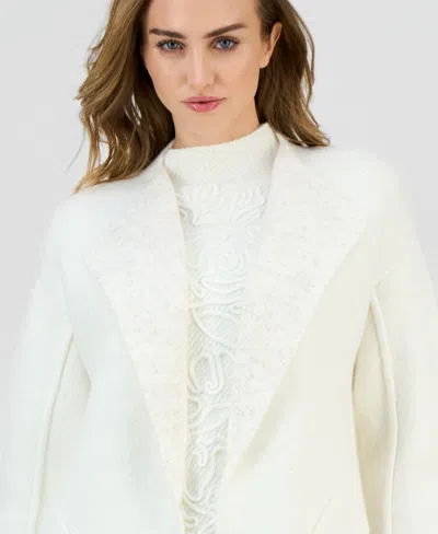 Anne Klein Petite Shawl-collar Kissing-front Long Cardigan In White