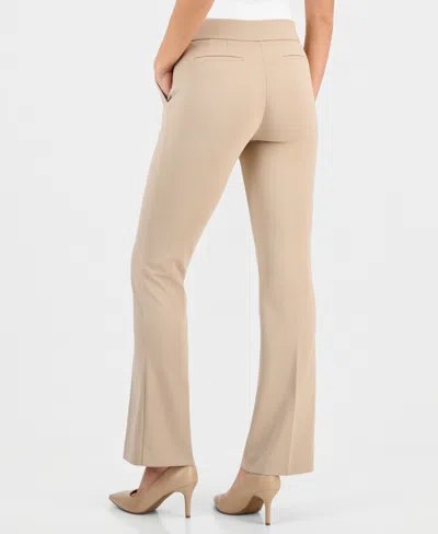 Ak Anne Klein Plus Size Mid-rise Pull-on Straight Pants In Brown