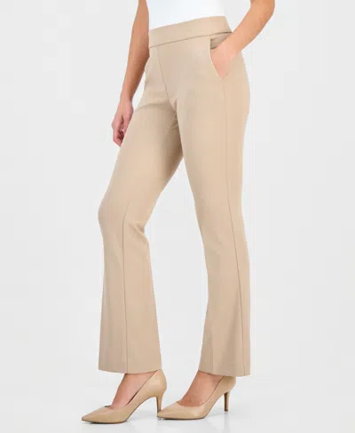Ak Anne Klein Plus Size Mid-rise Pull-on Straight Pants In Brown