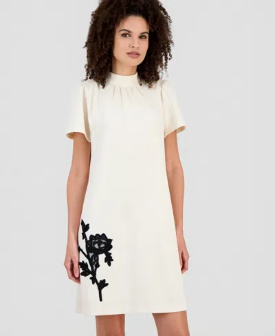 Anne Klein Petite Gathered Mock Neck Shift Dress In Multi