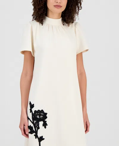 Anne Klein Petite Gathered Mock Neck Shift Dress In Multi