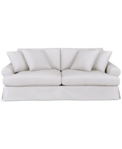 Macy's Brenalee 96" Roll Arm Performance Fabric Slipcover Sofa With Four Pillows