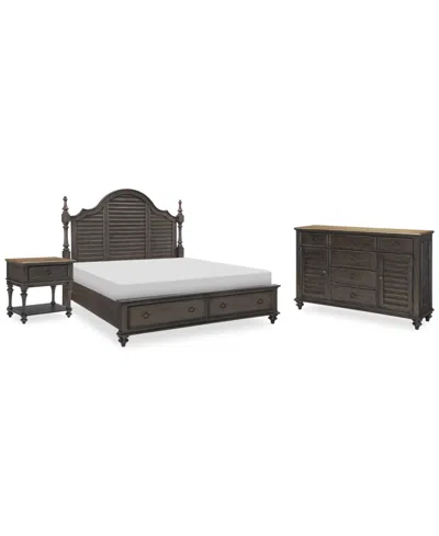 Macy's Mandeville 3pc Bedroom Set (louvered California King Storage Bed + Louvered Dresser + 1-drawer Night In Brown