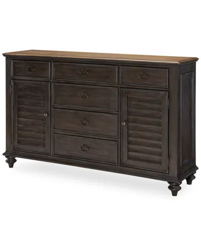 Macy's Mandeville 3pc Bedroom Set (louvered California King Storage Bed + Louvered Dresser + 1-drawer Night In Brown