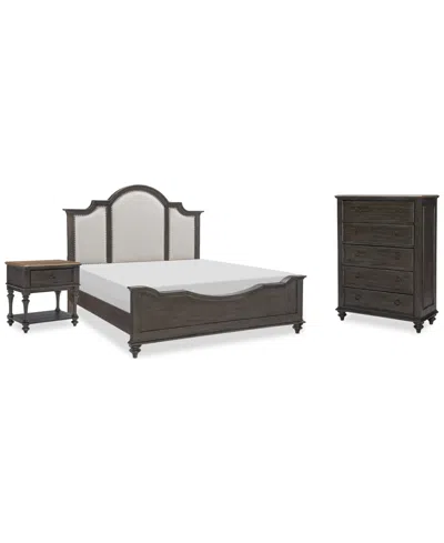 Macy's Mandeville 3pc Bedroom Set (upholstered Queen Bed + Drawer Chest + 1-drawer Nightstand) In Brown