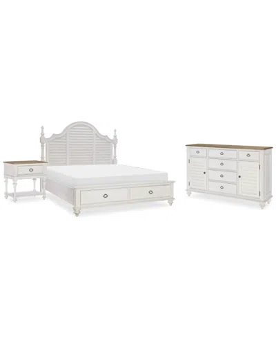 Macy's Mandeville 3pc Bedroom Set (louvered California King Storage Bed + Louvered Dresser + 1-drawer Night In White