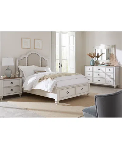 Macy's Mandeville 3pc Bedroom Set (upholstered Queen Storage Bed + Dresser + 2-drawer Nightstand) In White