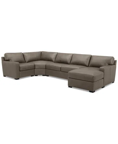 Macy's Radley 148" 4-pc. Leather Wedge Modular Chaise Sectional, Created For  In Brown