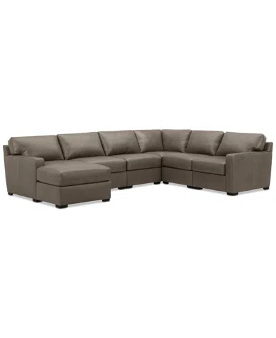Macy's Radley 129" 6-pc. Leather Square Corner Modular Chaise Sectional, Created For  In Brown