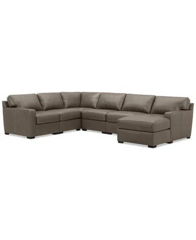 Macy's Radley 129" 6-pc. Leather Square Corner Modular Chaise Sectional, Created For  In Brown