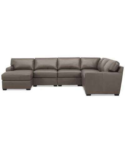 Macy's Radley 129" 6-pc. Leather Square Corner Modular Chaise Sectional, Created For  In Brown