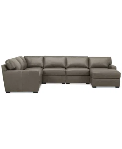 Macy's Radley 129" 6-pc. Leather Square Corner Modular Chaise Sectional, Created For  In Brown