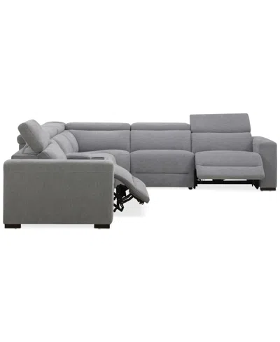 Macy's Nevio 6-pc. Fabric Power Headrest L-shaped Sectional And Console With 2 Power Motion Chairs In Gray