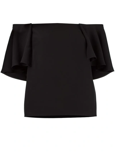Valentino Ruffle Off-shoulder Crepe Top In Llack