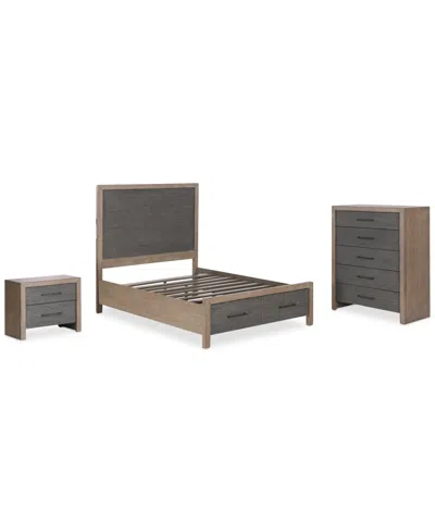 Macy's Portmore 3pc Queen Storage Set (panel Bed, Chest & 2-drawer Nightstand Soft Close Drawers), Created  In Brown