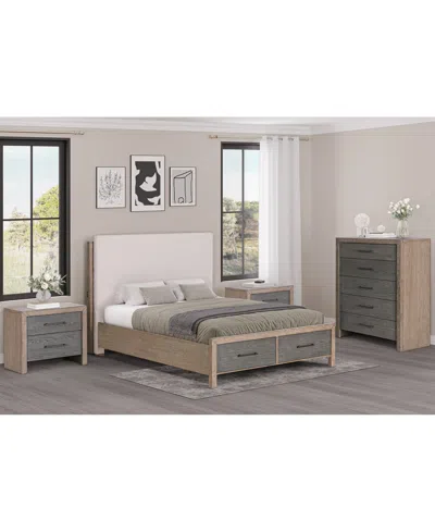 Macy's Portmore 3pc Queen Storage Set (upholstered Bed, Chest & 2-drawer Nightstand Soft Close Drawers), Cr In Brown