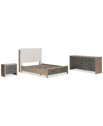 Macy's Portmore 3pc California King Storage Set (upholstered Bed, Dresser & 2-drawer Nightstand With Soft C In Brown