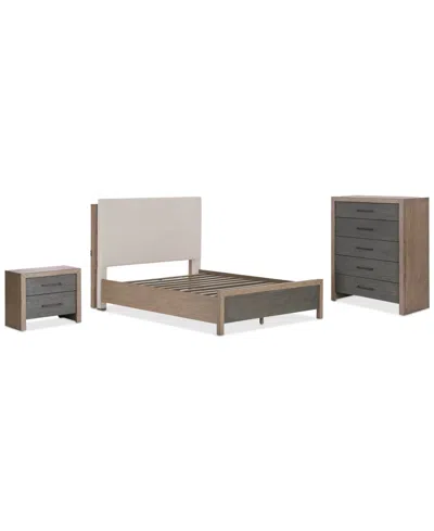Macy's Portmore 3pc King Set (upholstered Bed, Chest & 2-drawer Nightstand With Soft Close Drawers), Create In Brown