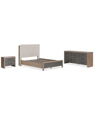 Macy's Portmore 3pc California King Set (upholstered Bed, Dresser & 2-drawer Nightstand With Soft Close Dra In Brown