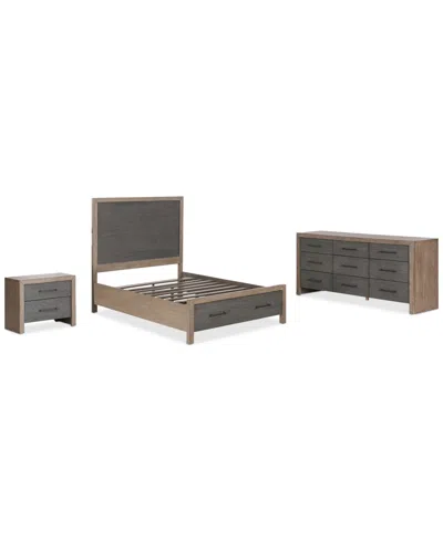 Macy's Portmore 3pc Queen Storage Set (panel Bed, Dresser & 2-drawer Nightstand With Soft Close Drawers), C In Brown