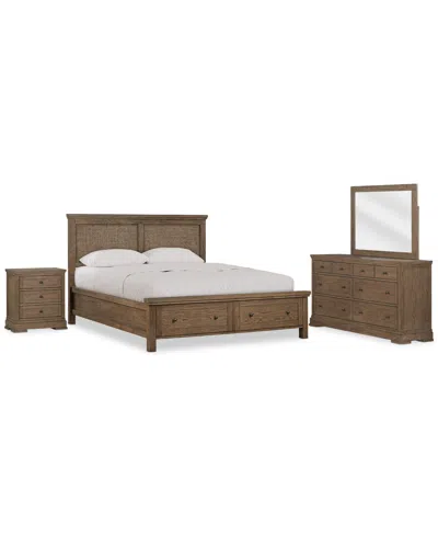 Macy's Alverton 3 Pc. Queen Cane Storage Set (bed, Dresser & 3-drawer Nightstand), Created For . In Transparent