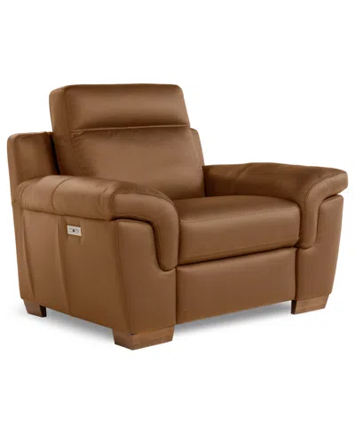 Macy's Julius Ii Leather Power Recliner, Exclusively At  In Brown