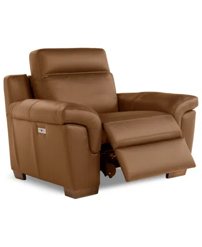 Macy's Julius Ii Leather Power Recliner, Exclusively At  In Brown