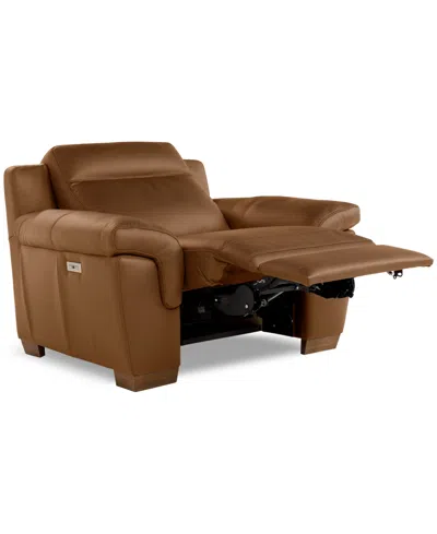 Macy's Julius Ii Leather Power Recliner, Exclusively At  In Brown