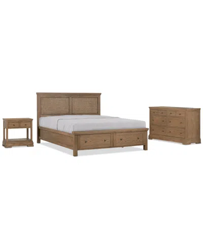 Macy's Alverton 3 Pc. Queen Cane Storage Set (bed, Dresser & 1-drawer Nightstand), Created For . In Transparent