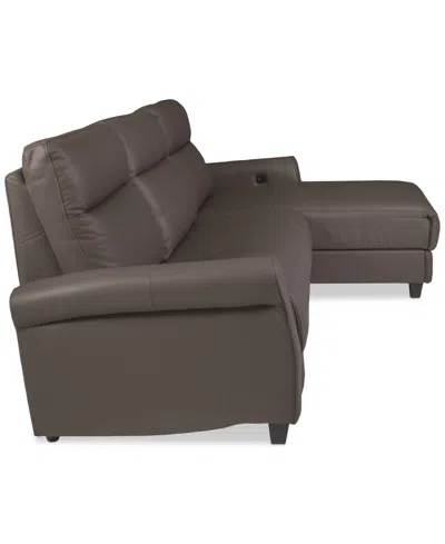 Macy's Thandler 3-pc. Leather Chaise Sectional With 1 Drop Down Table, Exclusively At  In Brown
