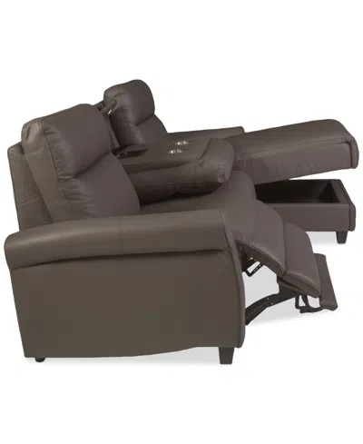 Macy's Thandler 3-pc. Leather Chaise Sectional With 1 Drop Down Table, Exclusively At  In Brown