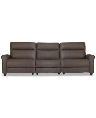 Macy's Thandler 3-pc. Leather Sofa With 2 Power Recliners And 1 Drop Down Table, Exclusively At  In Brown