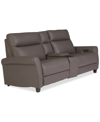 Macy's Thandler 3-pc. Leather Sofa With 2 Power Recliners And 1 Storage Console, Exclusively At  In Brown