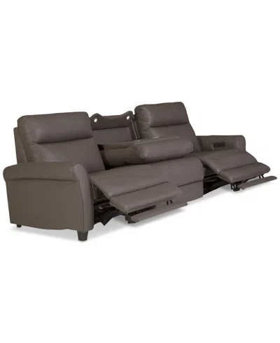 Macy's Thandler 3-pc. Leather Sofa With 2 Power Recliners And 1 Drop Down Table, Exclusively At  In Brown