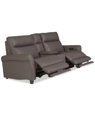 Macy's Thandler 3-pc. Leather Sofa With 2 Power Recliners And 1 Storage Console, Exclusively At  In Brown
