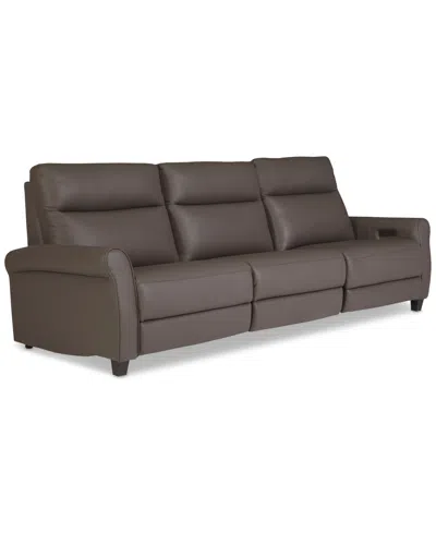 Macy's Thandler 3-pc. Leather Sofa With 2 Power Recliners And 1 Drop Down Table, Exclusively At  In Brown