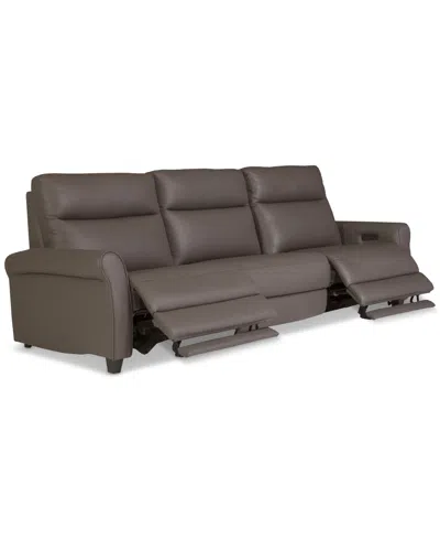 Macy's Thandler 3-pc. Leather Sofa With 2 Power Recliners And 1 Drop Down Table, Exclusively At  In Brown