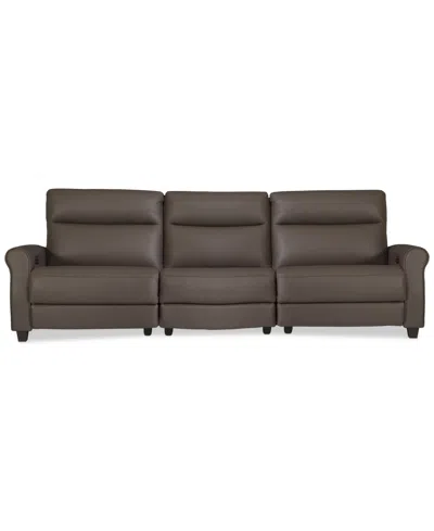Macy's Thandler 3-pc. Leather Sofa With 3 Power Recliners, Exclusively At  In Brown
