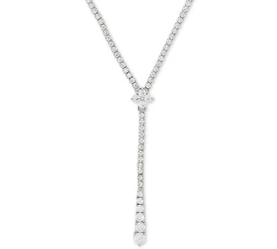 Arabella Cubic Zirconia 17" Lariat Necklace In Sterling Silver In Metallic